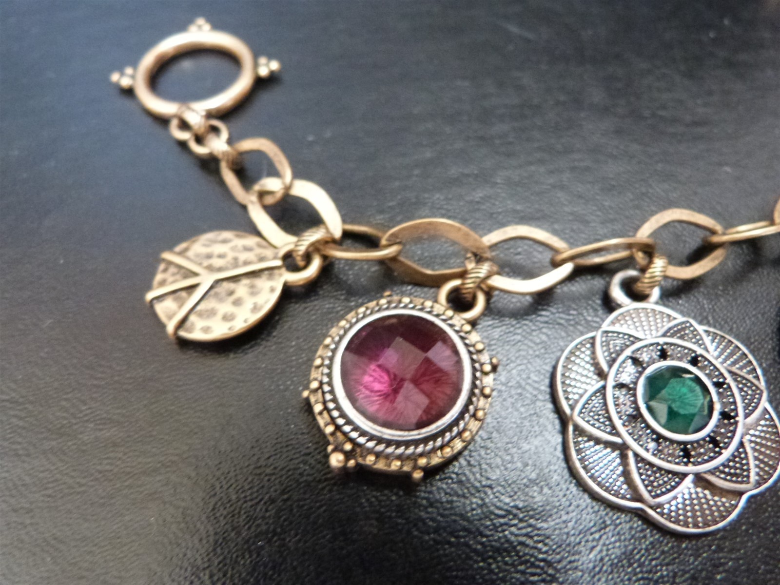 Lucky Brand jewelry lot charm bracelet Asian inspired floral dragon peace sign