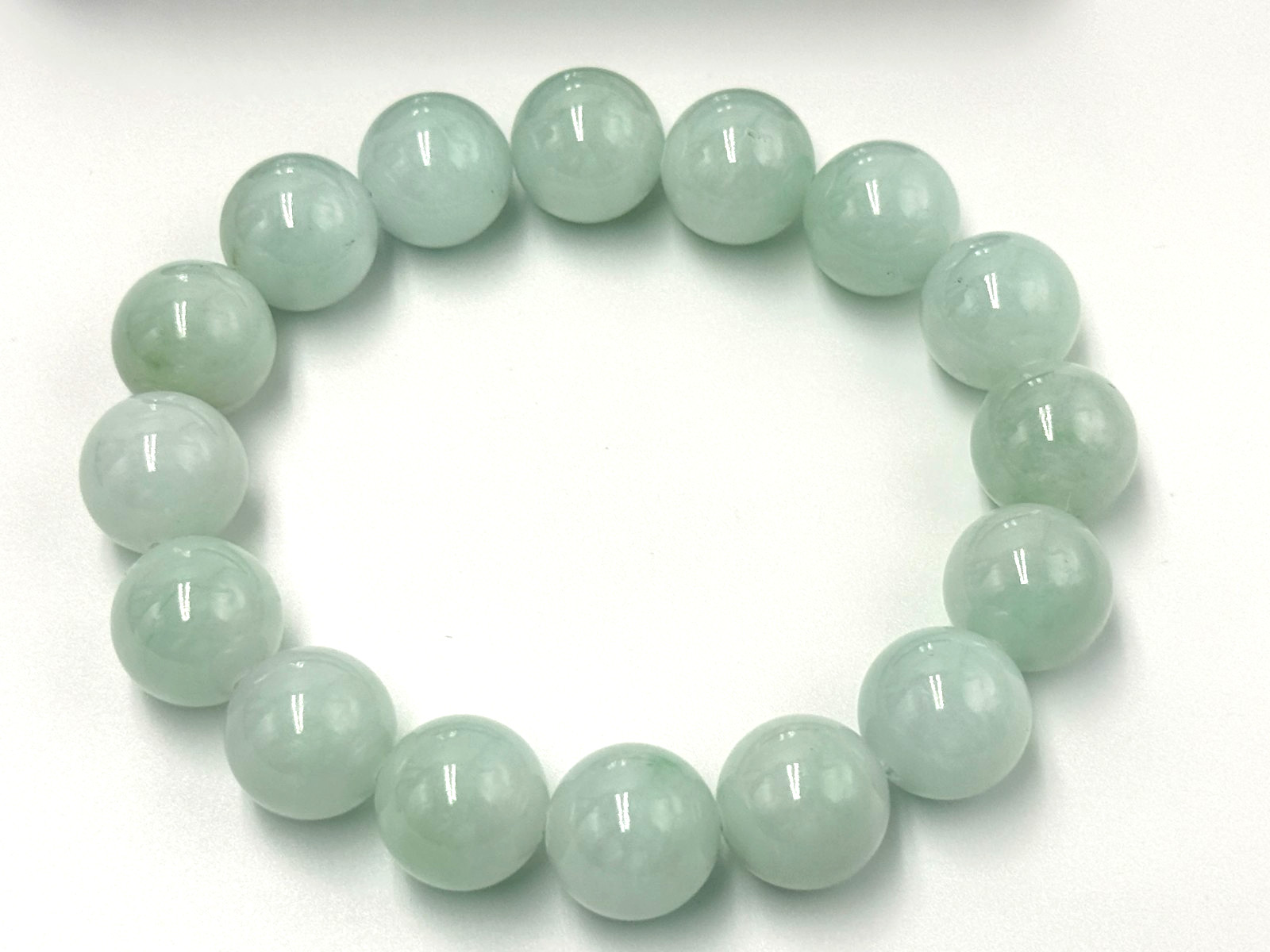 Certified Natural Grade A Jadeite Jade Beaded Bracelet Green 13.1 mm #500605
