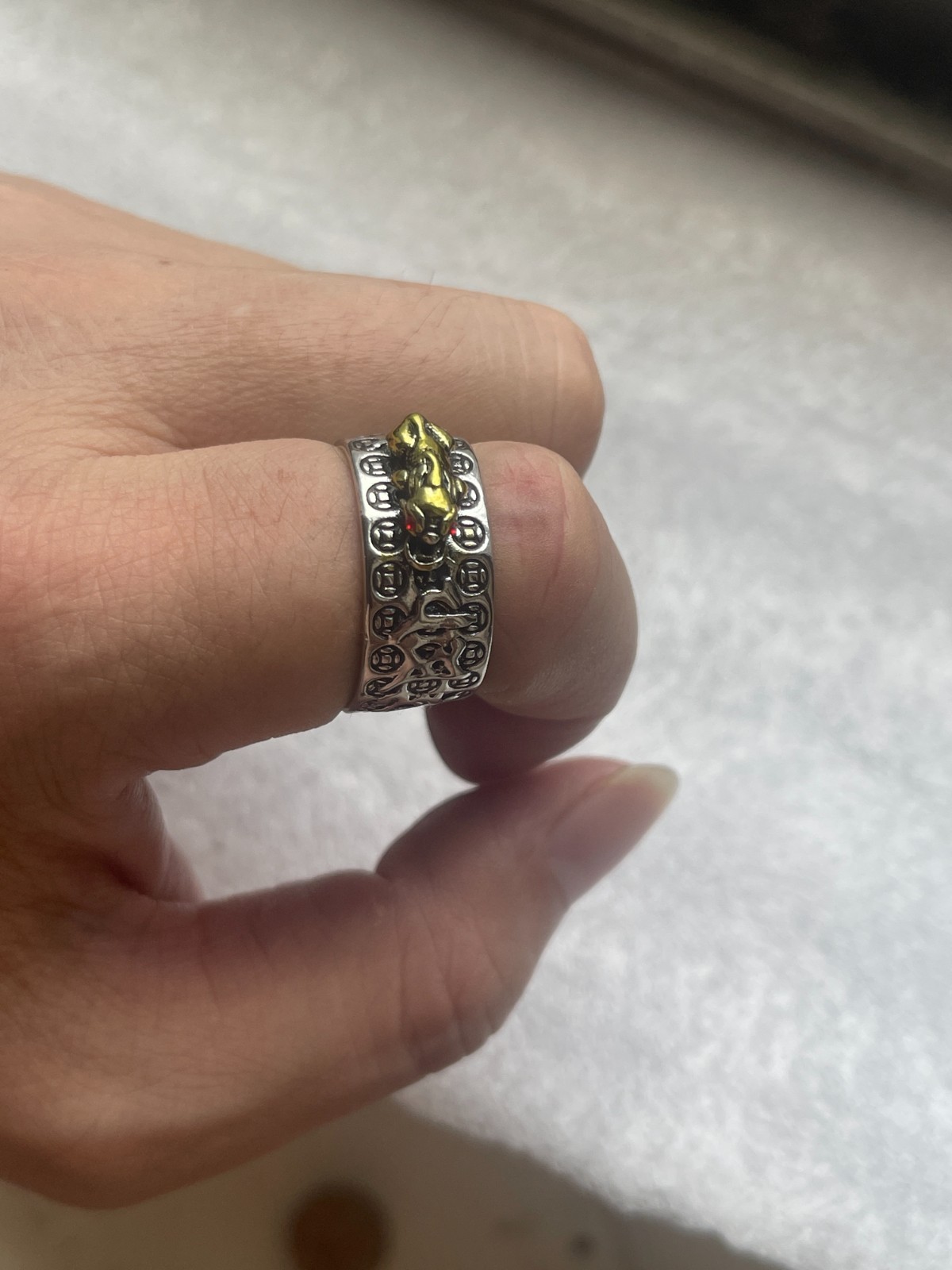 Feng Shui Pixiu Mantra Ring for Women & Men, Adjustable Size Buddhist Ring