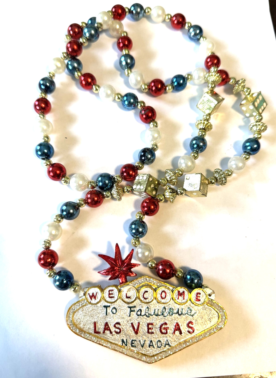 Welcome To Fabulous Las Vegas Nevada – Beaded Necklace – Dice and Colored Beads
