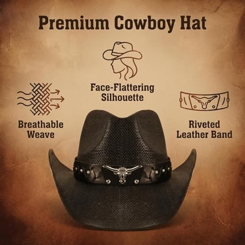 Straw Cowboy Hats for Women and Men Large K-cm-a-black