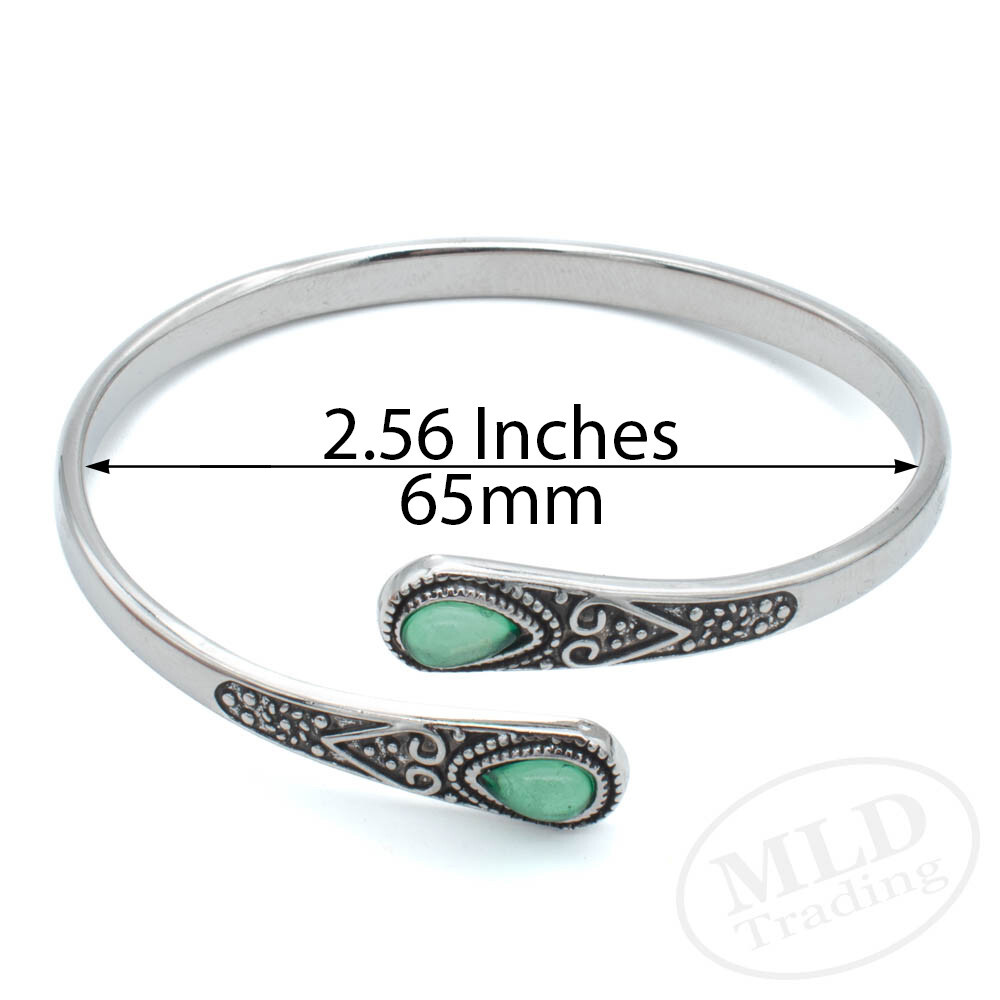 Antique-Style Green Agate Cuff Bracelet – 65mm Adjustable Zinc Alloy Bangle