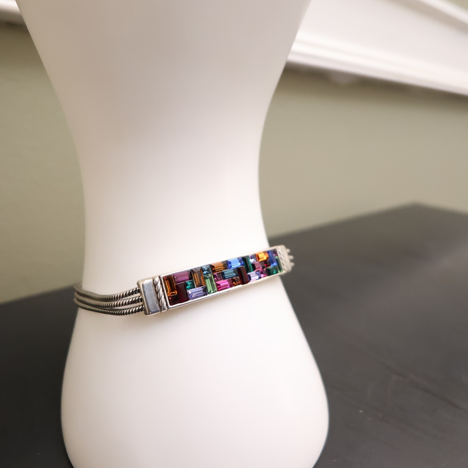 Brighton bracelet rainbow bar crystals silver plated signed adjustable