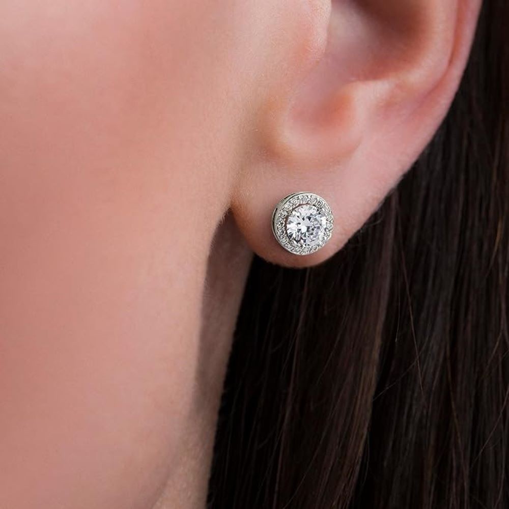 925 Sterling Silver Round Shaped CZ HALO STUD EARRINGS For Women