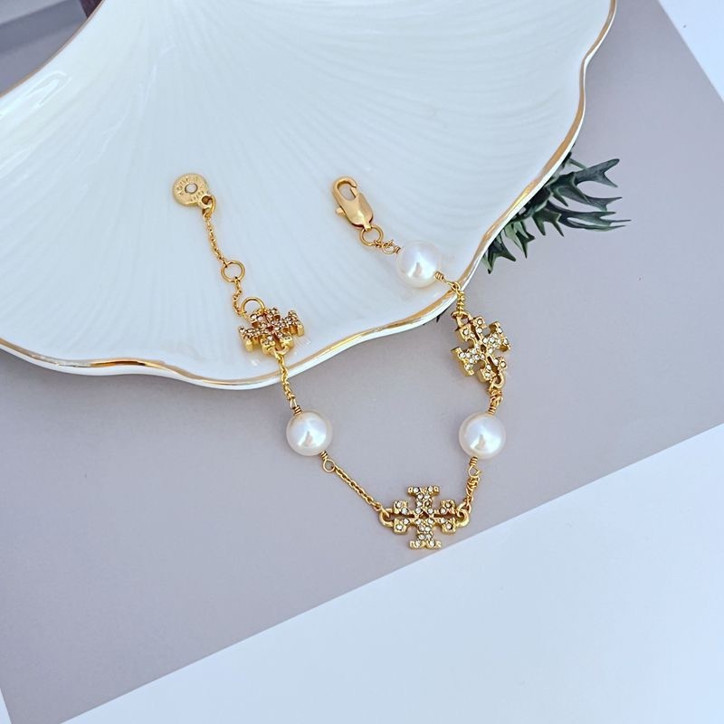 New Burch Miller Pave Logo Cultured Pearls Bracelet Yellow Gold with Pouch 24cm