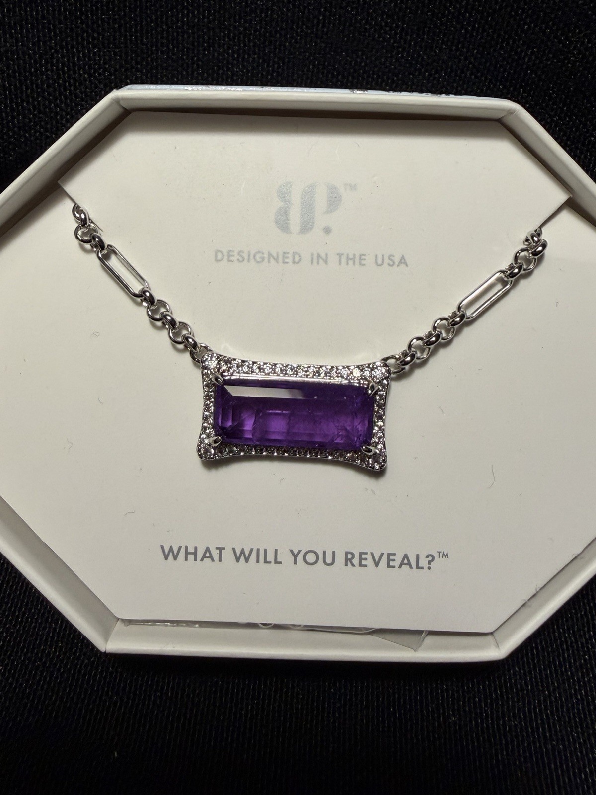 Ring Bomb Party Lab Amethyst Quartz Rhodium Pendant Necklace 18″+2.5″ NK23005