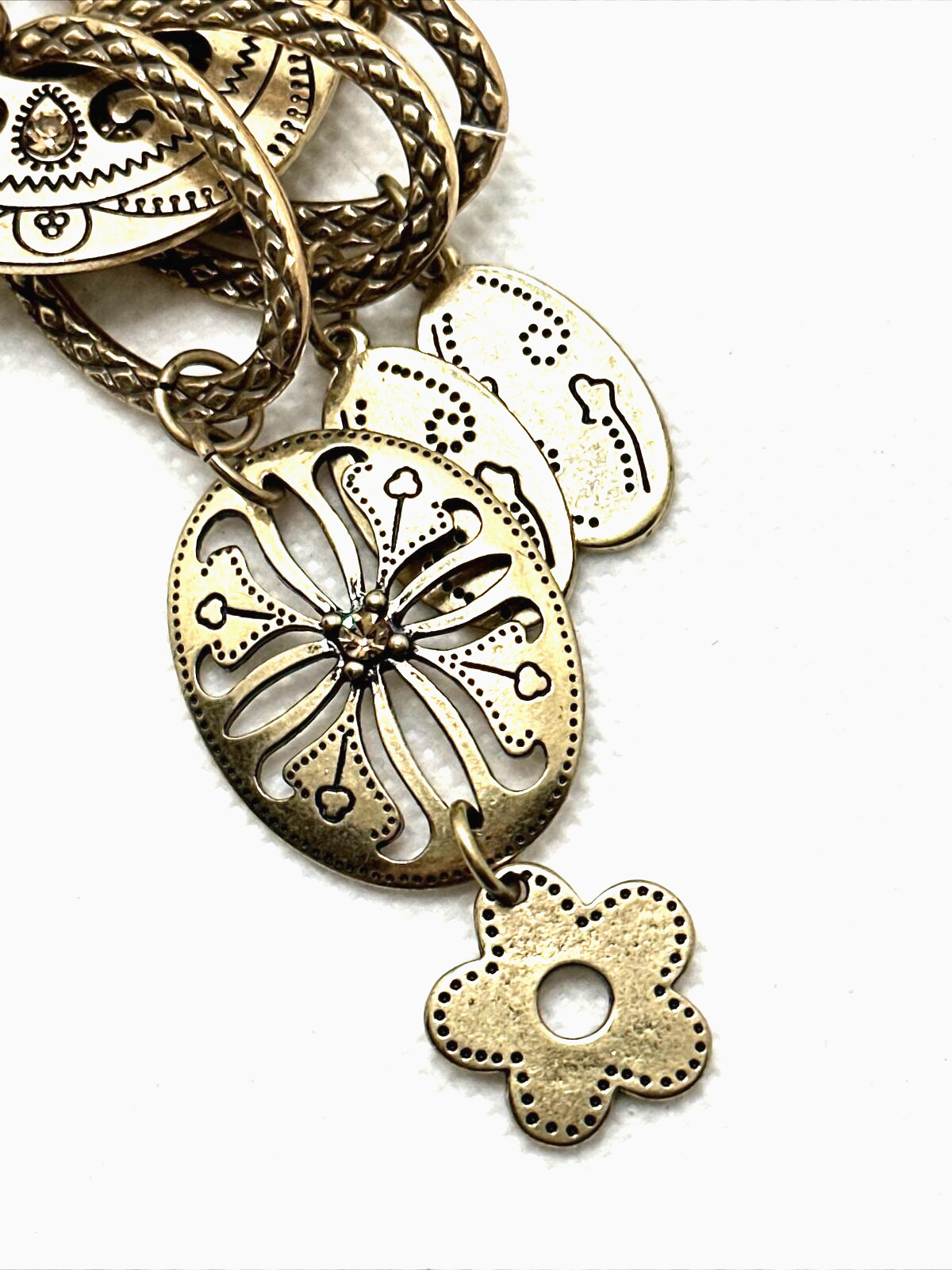 Y Drop Charm Necklace Made with Swarovski Crystals Gold Tone Moroccan Statement