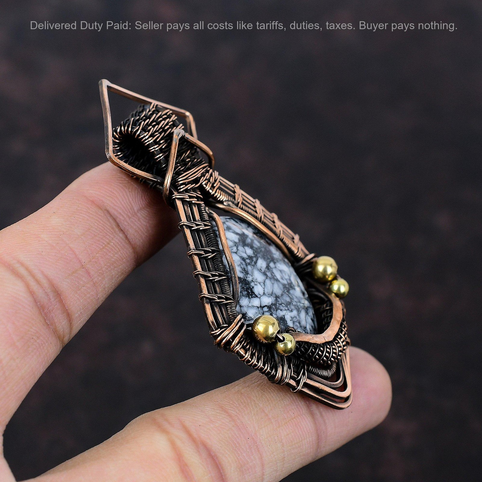 Copper Pinolith Jasper Stone Wife Wire Wrapped Birthday Wedding Trendy Pendant