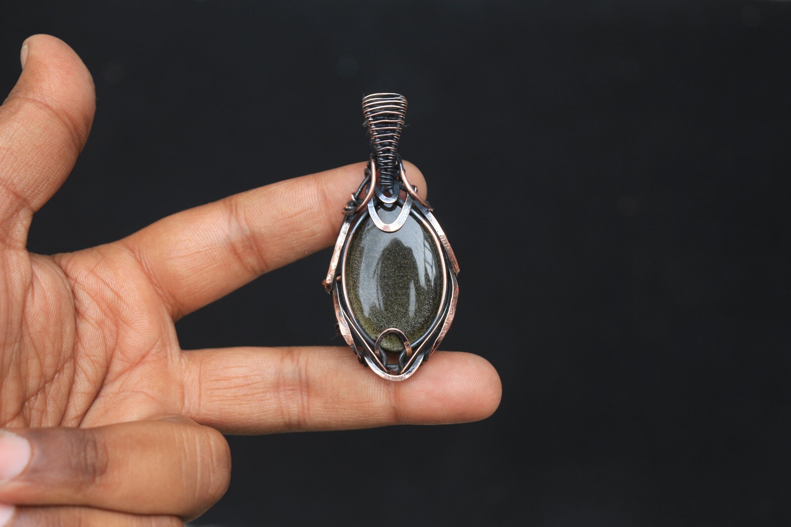 Golden Sheen Obsidian Copper Pendant Wire Wrap Gemstone fashion Jewelry N474