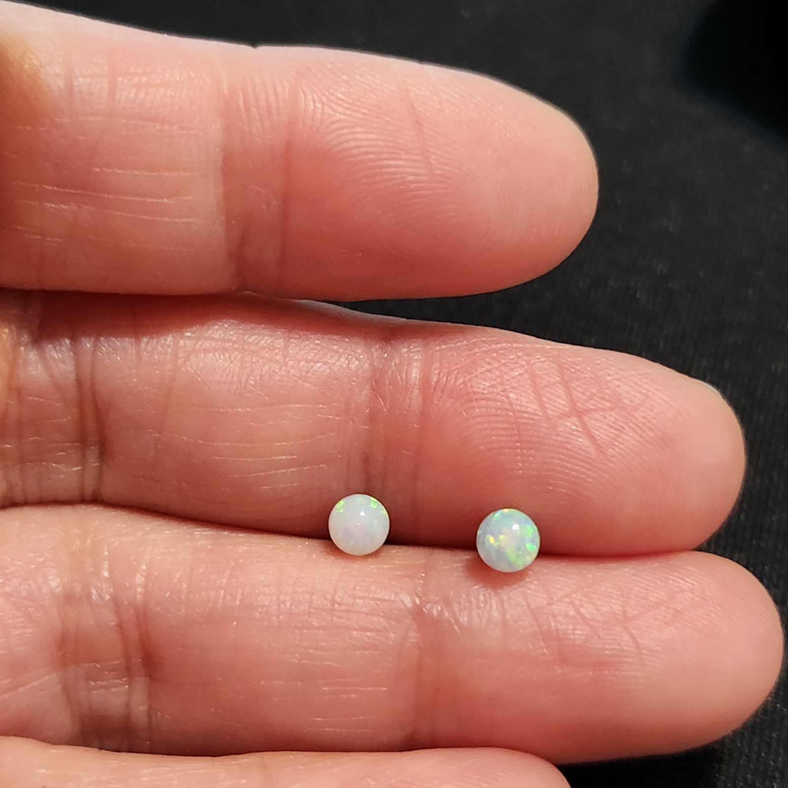 925 Sterling Silver 4mm Natural Round White Fire Opal SMALL Earrings Screw Back