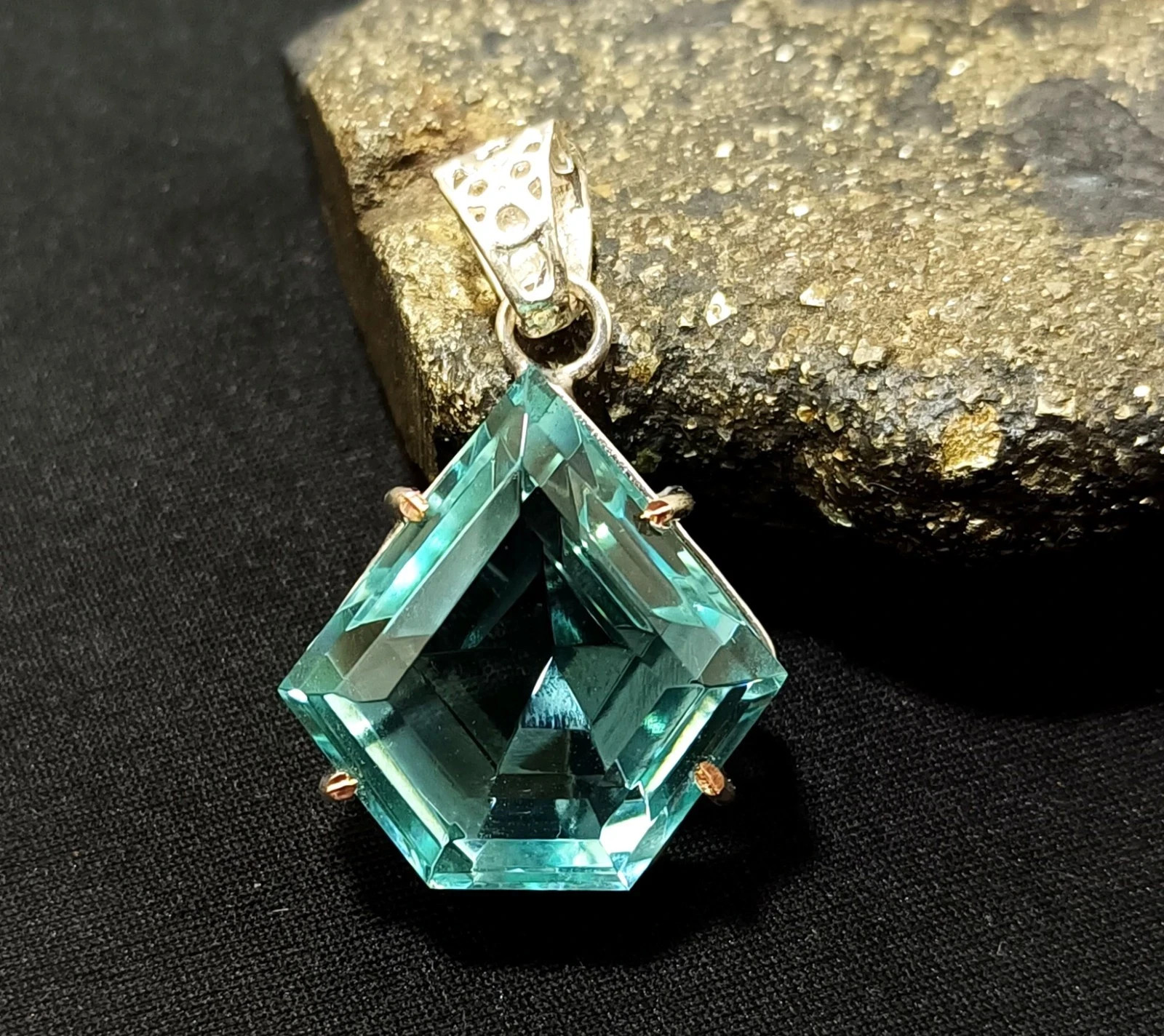 54.55 CT Aqua Blue Topaz Fancy Cut Pendant Necklace Sterling Silver With Chain