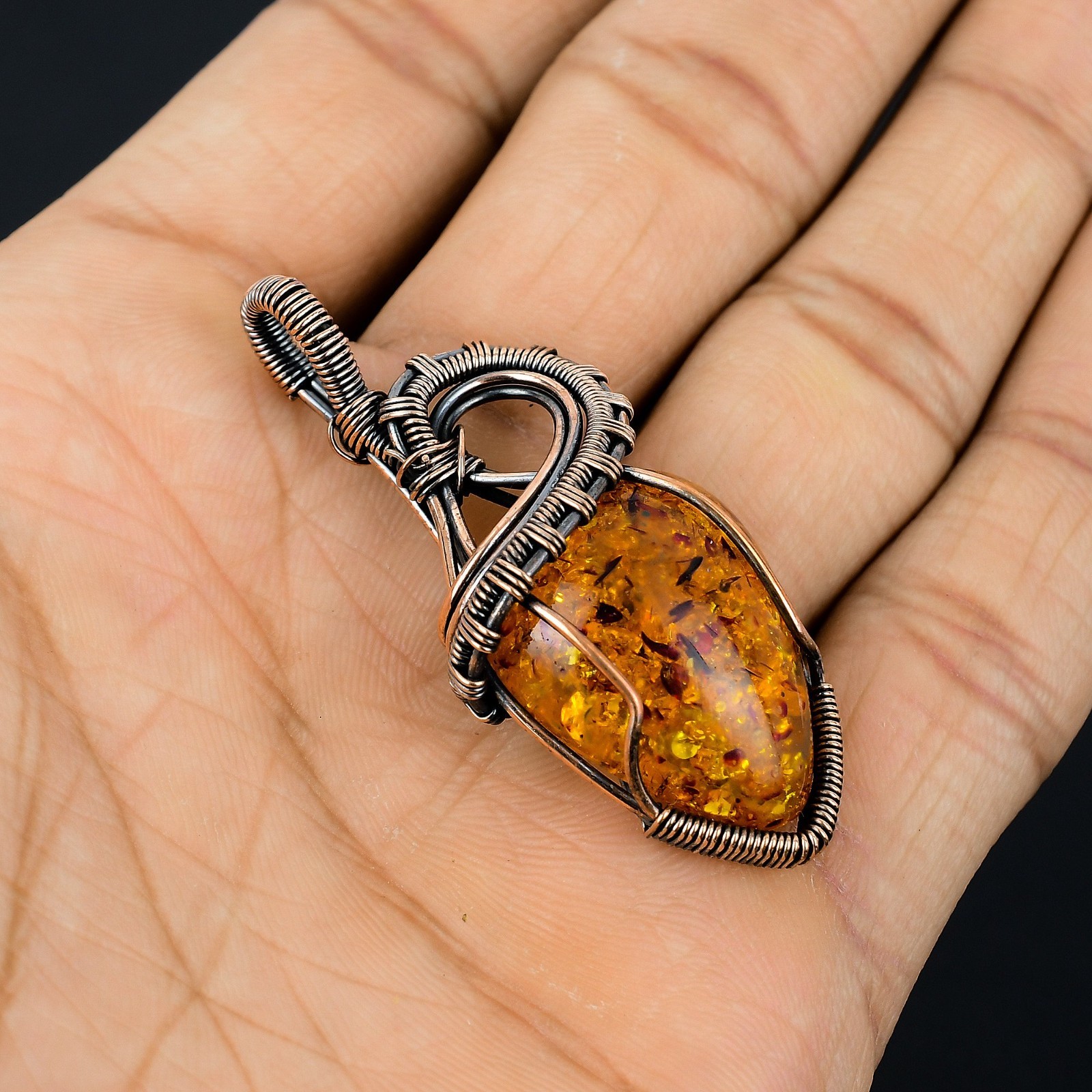 Beautiful Baltic Amber Handmade Gemstone Copper Wire Wrap Jewelry Pendant