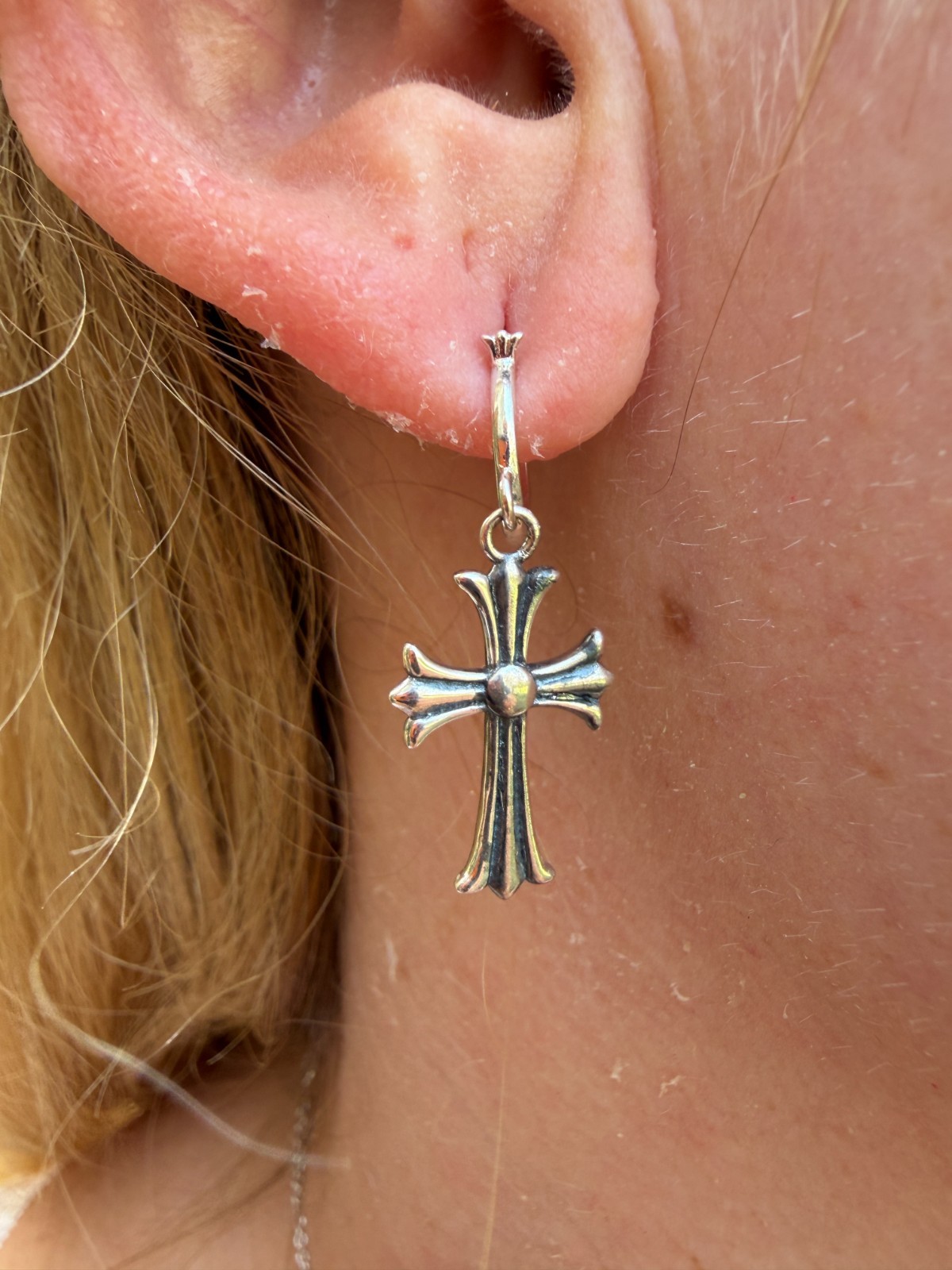 Hearts Chrome Star Earrings Huggie Hoops & Dangle Cross 925 Silver Oxidized