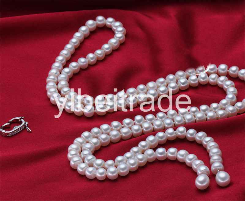 900mm vintage real long freshwater white pearl necklace