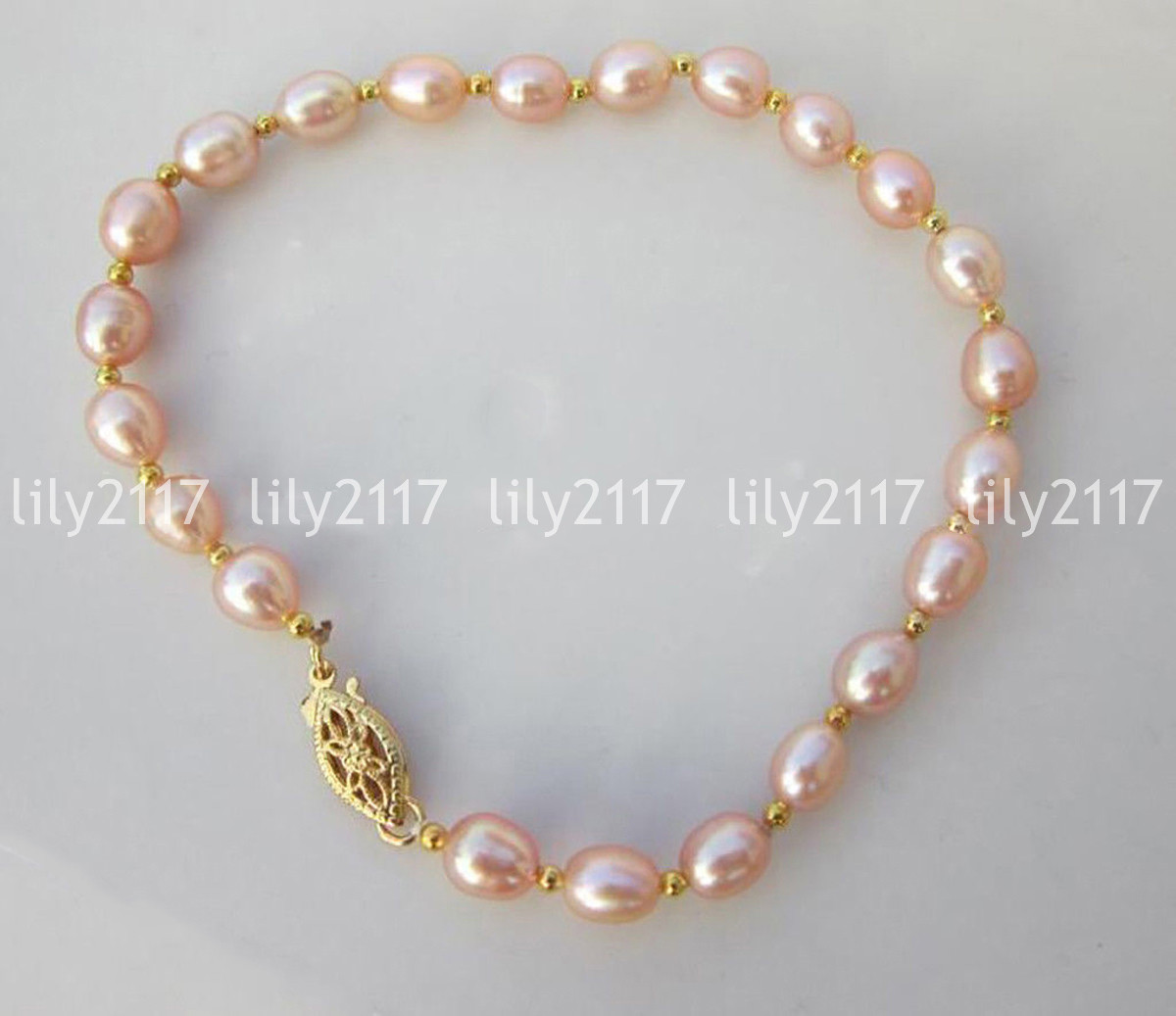 Natural 6-7/7-8/8-9mm South Sea Pink Rice Freshwater Real Pearl Bracelet 7.5”