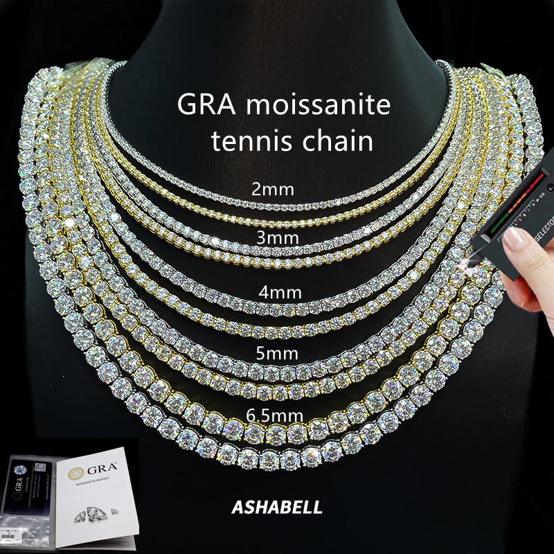 2-6.5mm D VVS1 MOISSANITE Tennis Chain Bracelet 925 Sterling Silver – Men Women