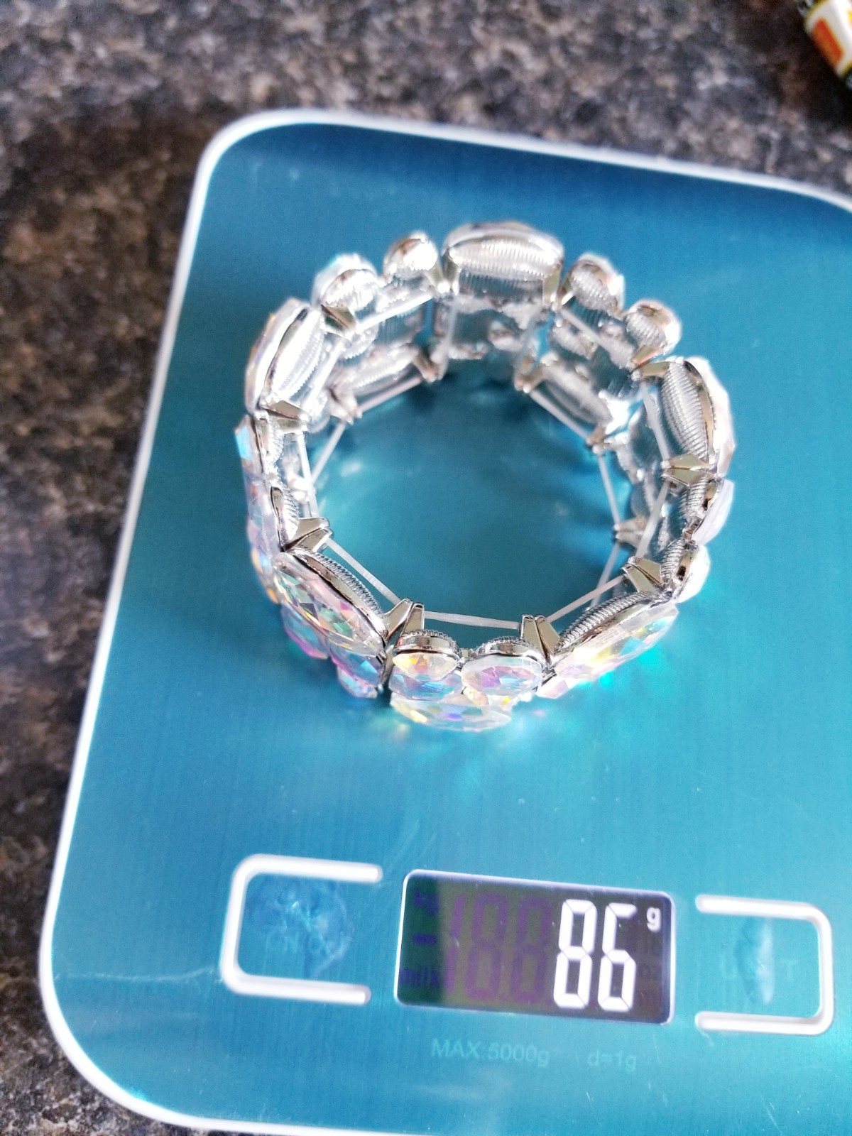 Iridescent Gold Rhinestone Stretch Bracelet Statement Drag Pageant Prom Bridal