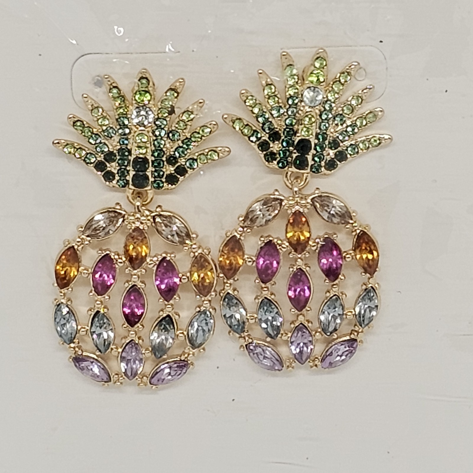 SERRA Multi Color Crystal Pineapple Dangle Pierced Earrings Colorful Rhinestones