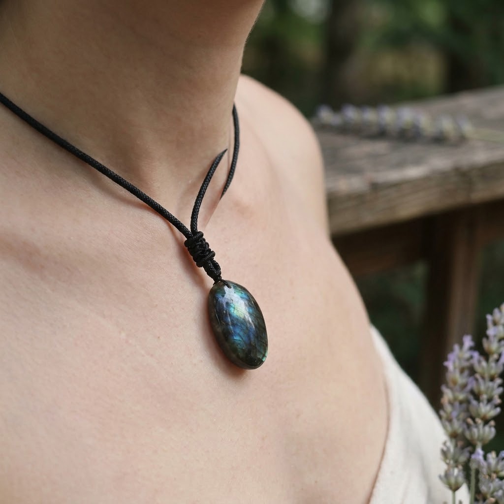 Labradorite Blue Moonstone Necklace Pendant Natural Healing Amulet Protection