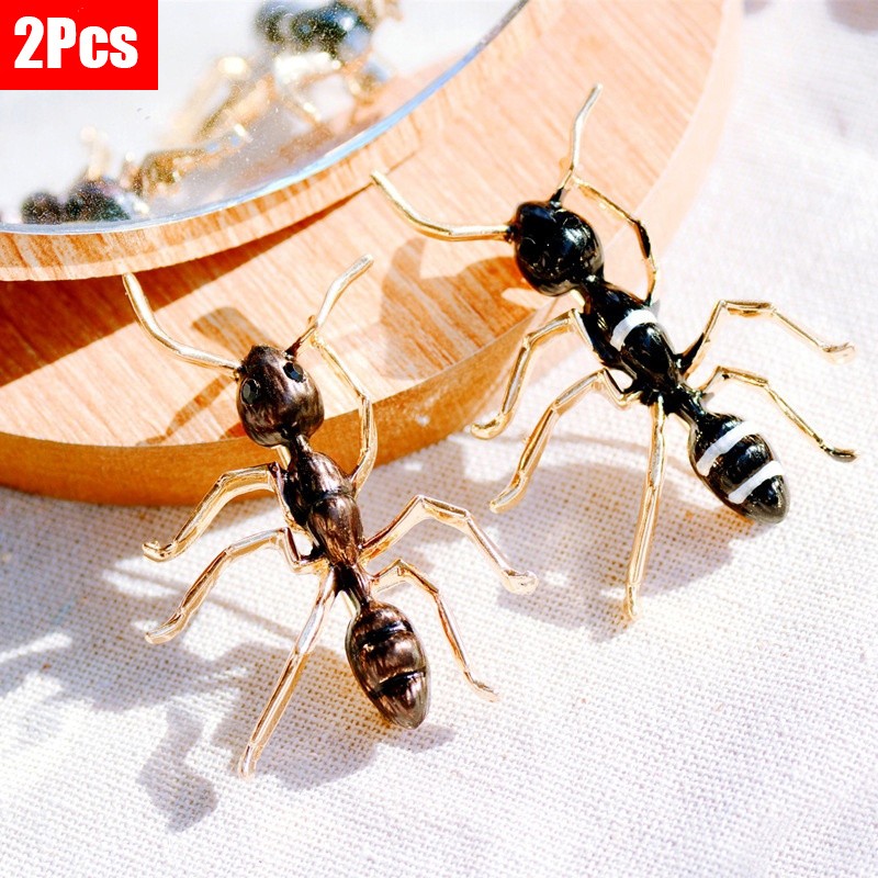 2Pcs Ant Brooch Gold Metal Insect Lapel Pin Clothing Accessories
