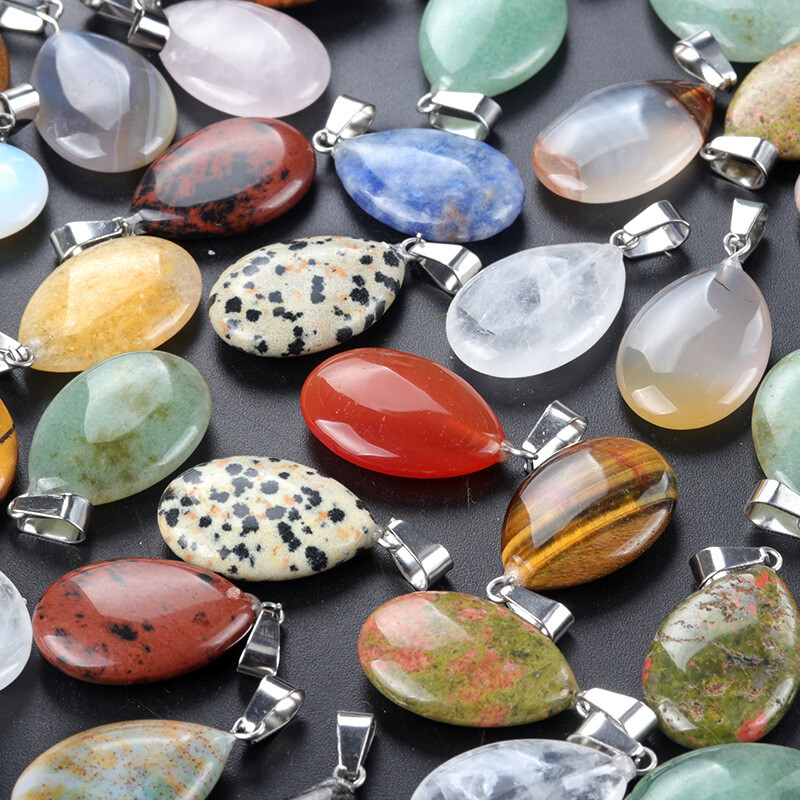 50pcs Mixed Natural Stone Water Drop Gemstone Beads Pendants DIY Jewelry Making