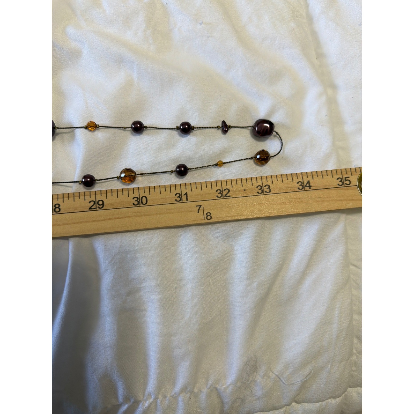 Long Station Necklace Plum Purple Faux Pearl Amber Faceted Beads Layering