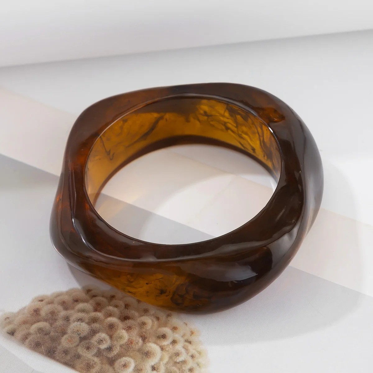 Vintage Punk Brown Coffee Thick Resin Acrylic Bangles Geometric Irregular Design