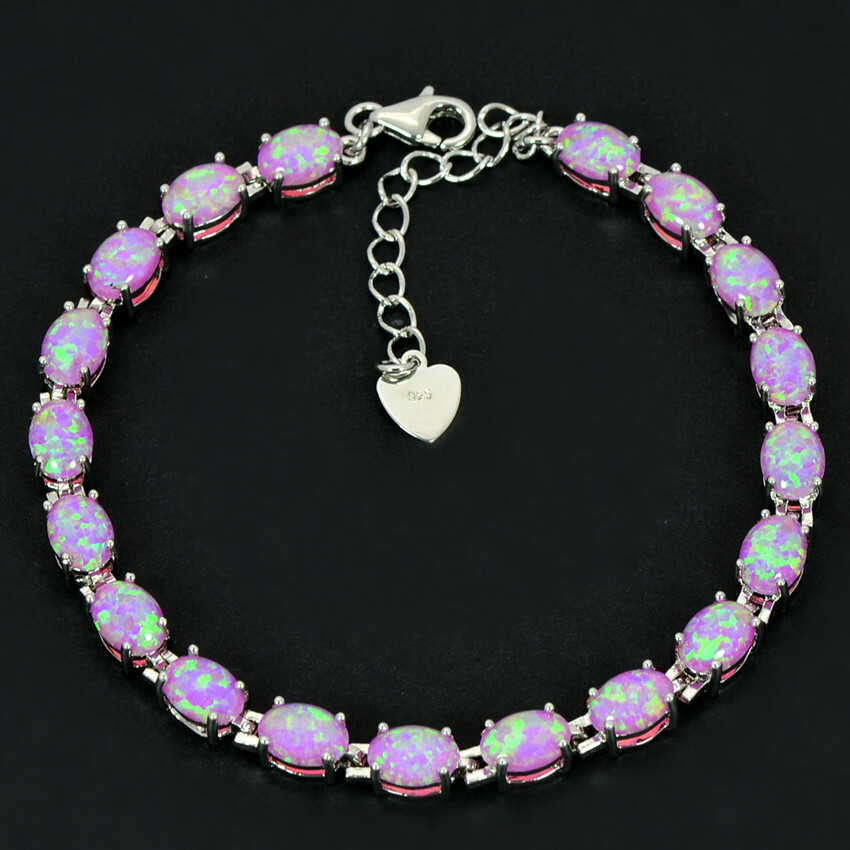 Vikoly Blue/White/Orange/Pink Oval 925 Sterling Sliver Fire Opal Bracelet 18cm