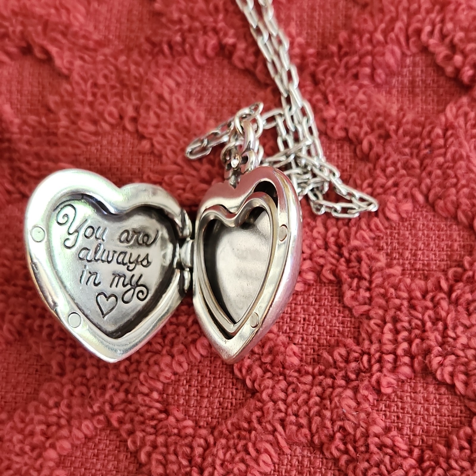 Brighton Silver Plated Heart Locket Pendant Necklace White Crystal Signed