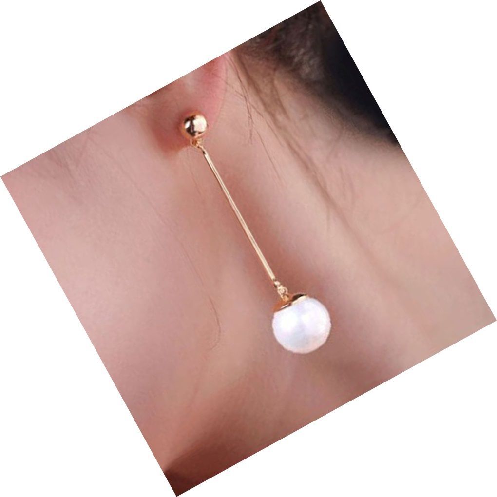 Pretty New Fun & Flirty Long 2.5″ Gold Bar Pearl Stud Dangle Drop Earrings