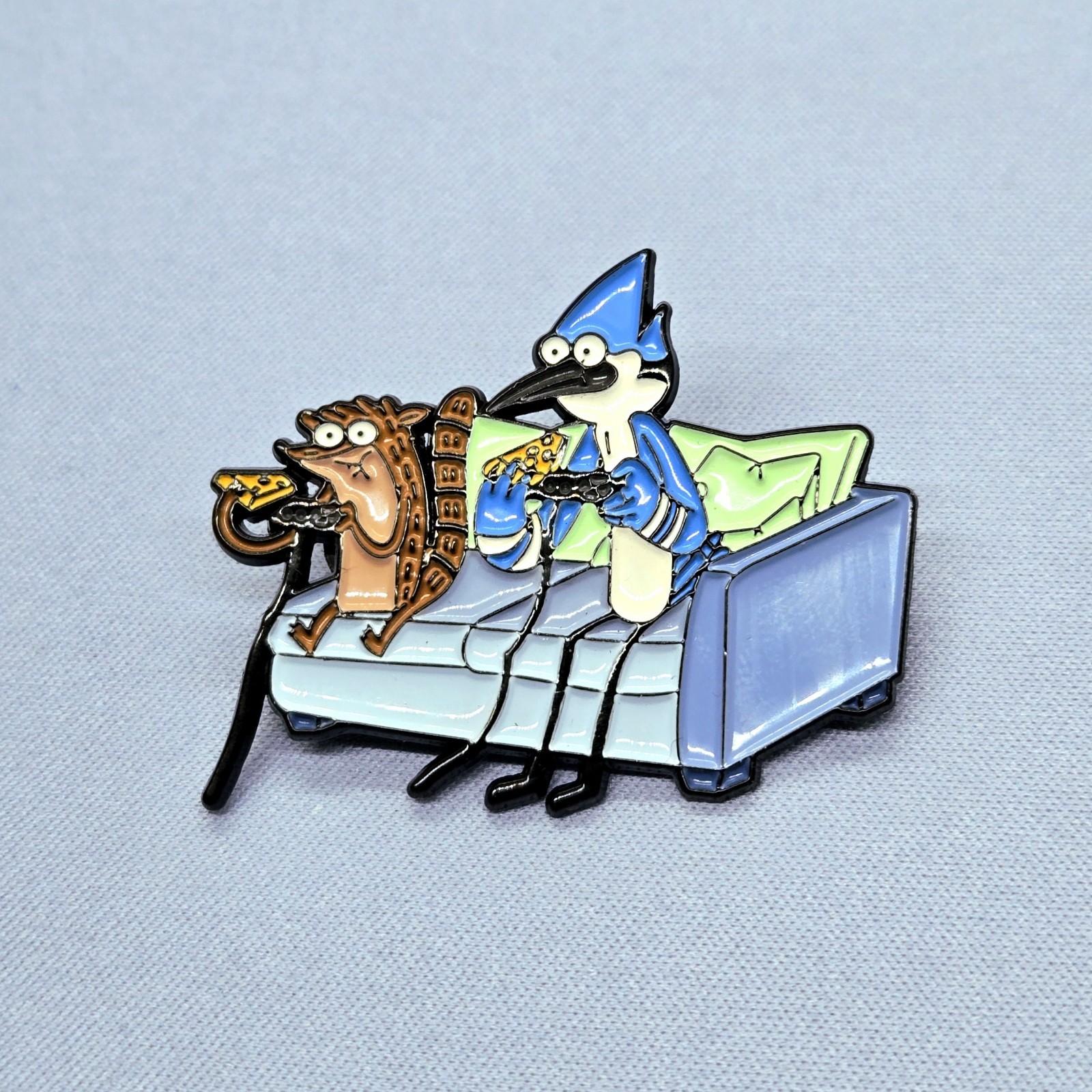 Mordecai Rigby on Couch Enamel Pin Regular Show Cartoon Badge NEW