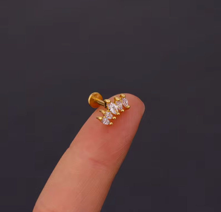 Internal Threaded Flat Back Gold Cartilage Helix Lobe Tragus Conch 16G Earrings