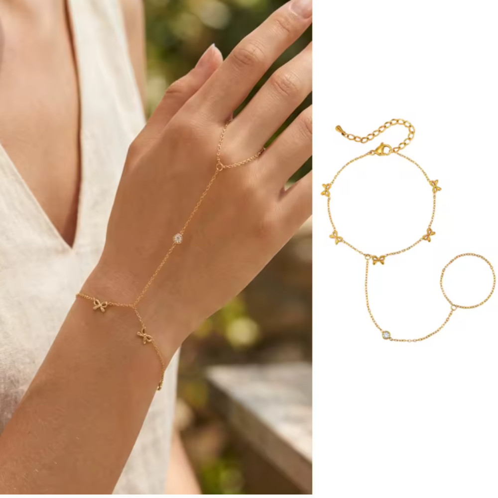 Bohemian Bead Slave Bracelet Gold Plated Hand Harness Ring Chain Jewelry
