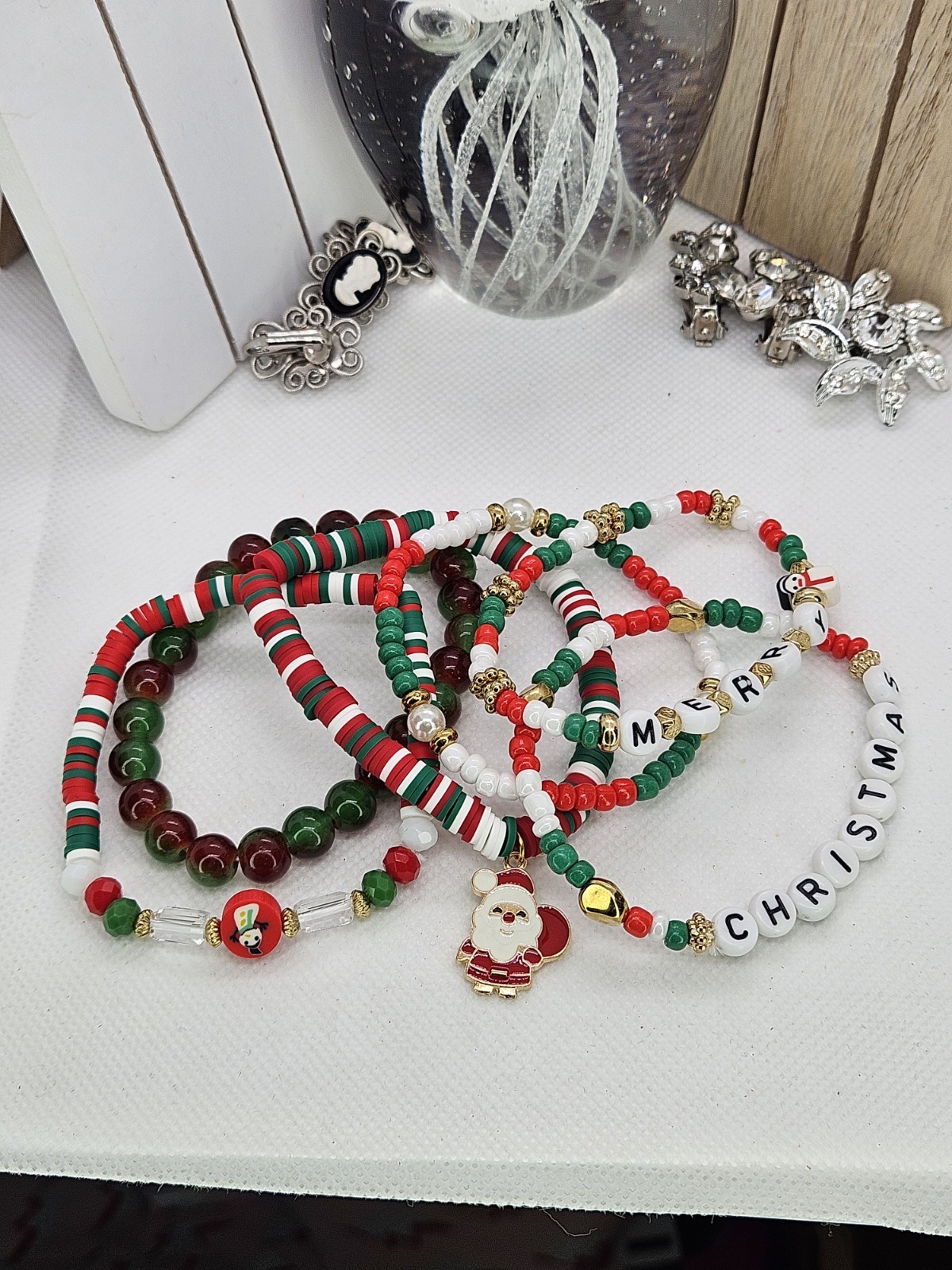 Joyful Christmas Colored Set Of 6 Bracelets Bundled For Xmas Gifts