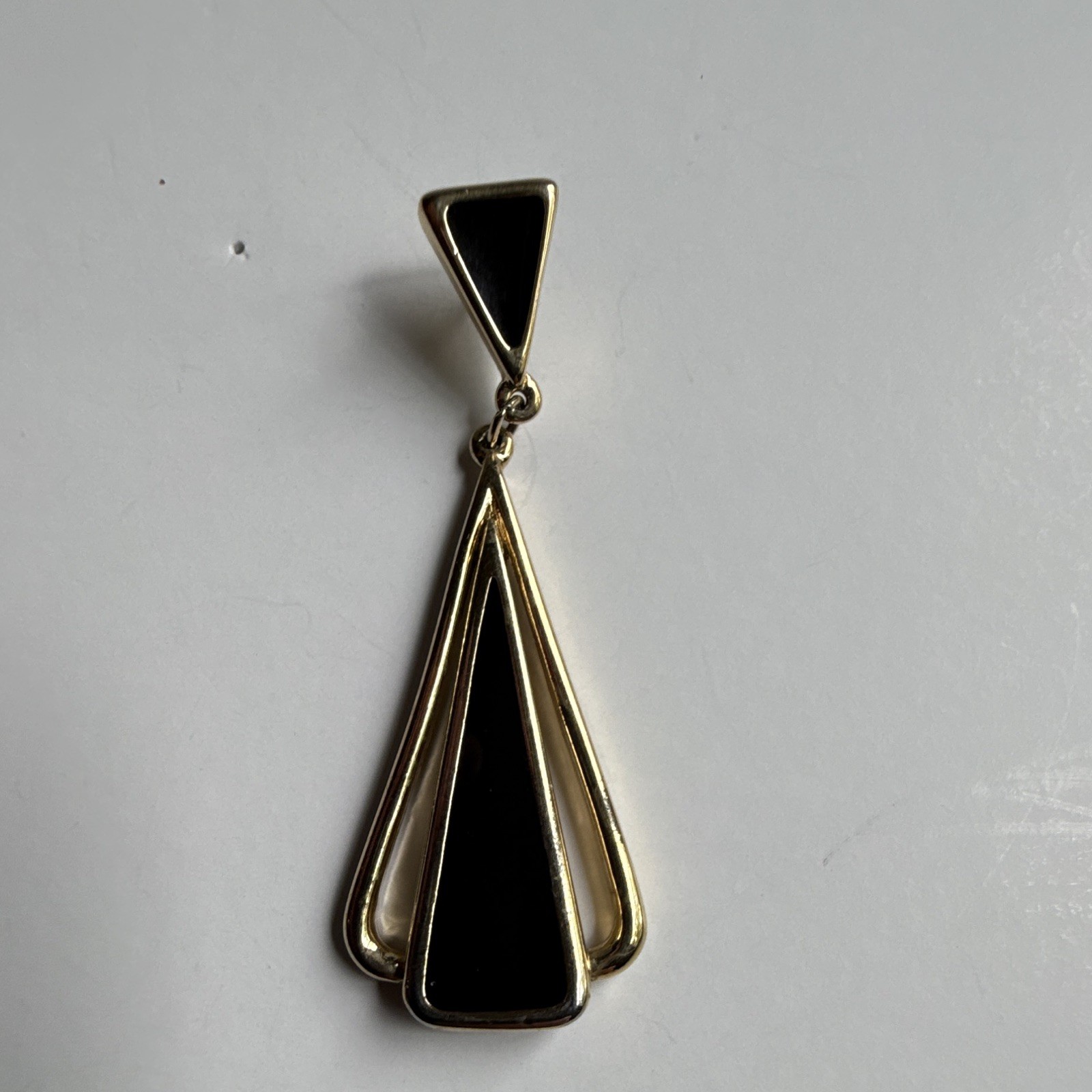 Vintage Trifari Signed Gold Tone Black Triangle Dangle Earrings