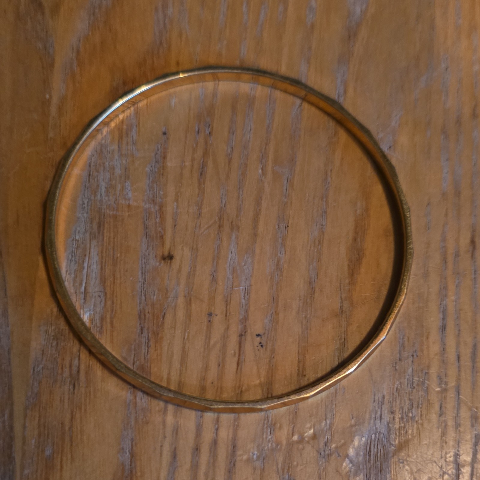 Gold Tone Faceted Round Bangle Bracelet Slip-On Metal No Stone