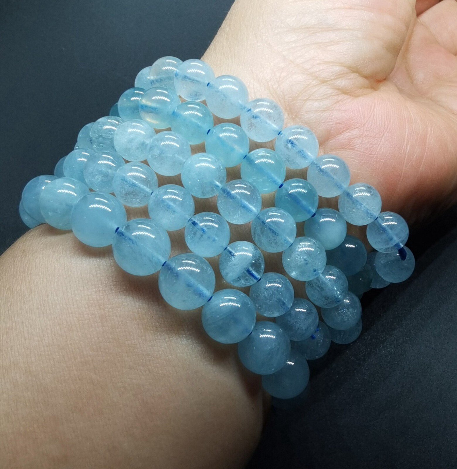 5pcs Natural Aquamarine 8mm Blue Bead Bracelet Healing March Birthstone Gifts