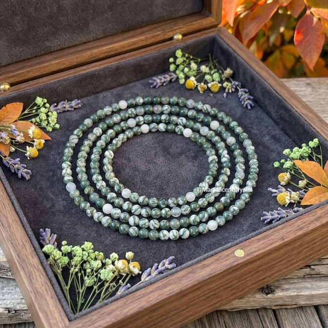 AAA Grade Natural Moss Agate 4mm Stretch Bracelet Growth Healing Crystal Jewelry