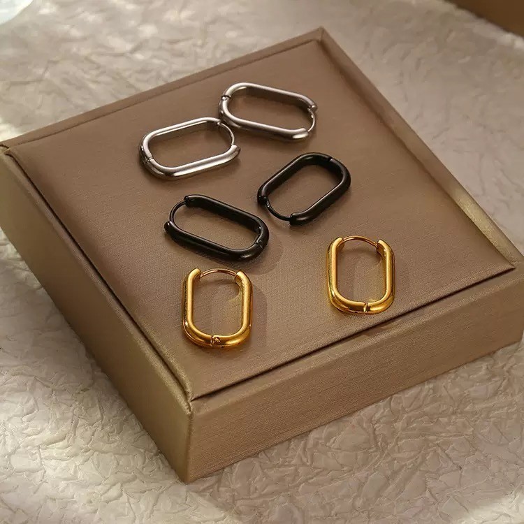 Women Surgical Steel Small Oval Huggie Hoop Earrings Trendy Jewelry Gift For Her