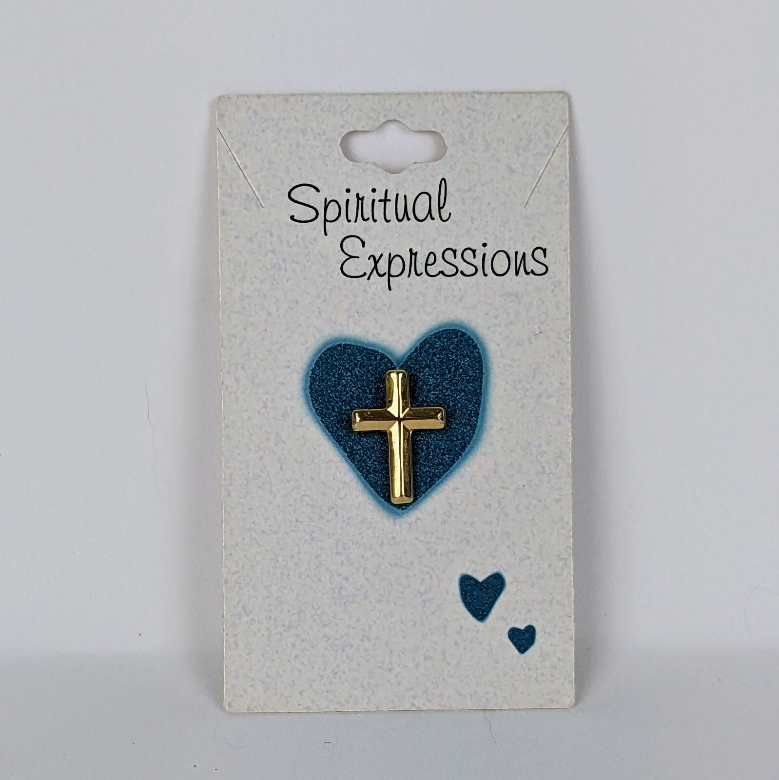 Spiritual Expressions Cross Pin Lapel Heart Bear Brooch Gold Toned USA Lot Of 2