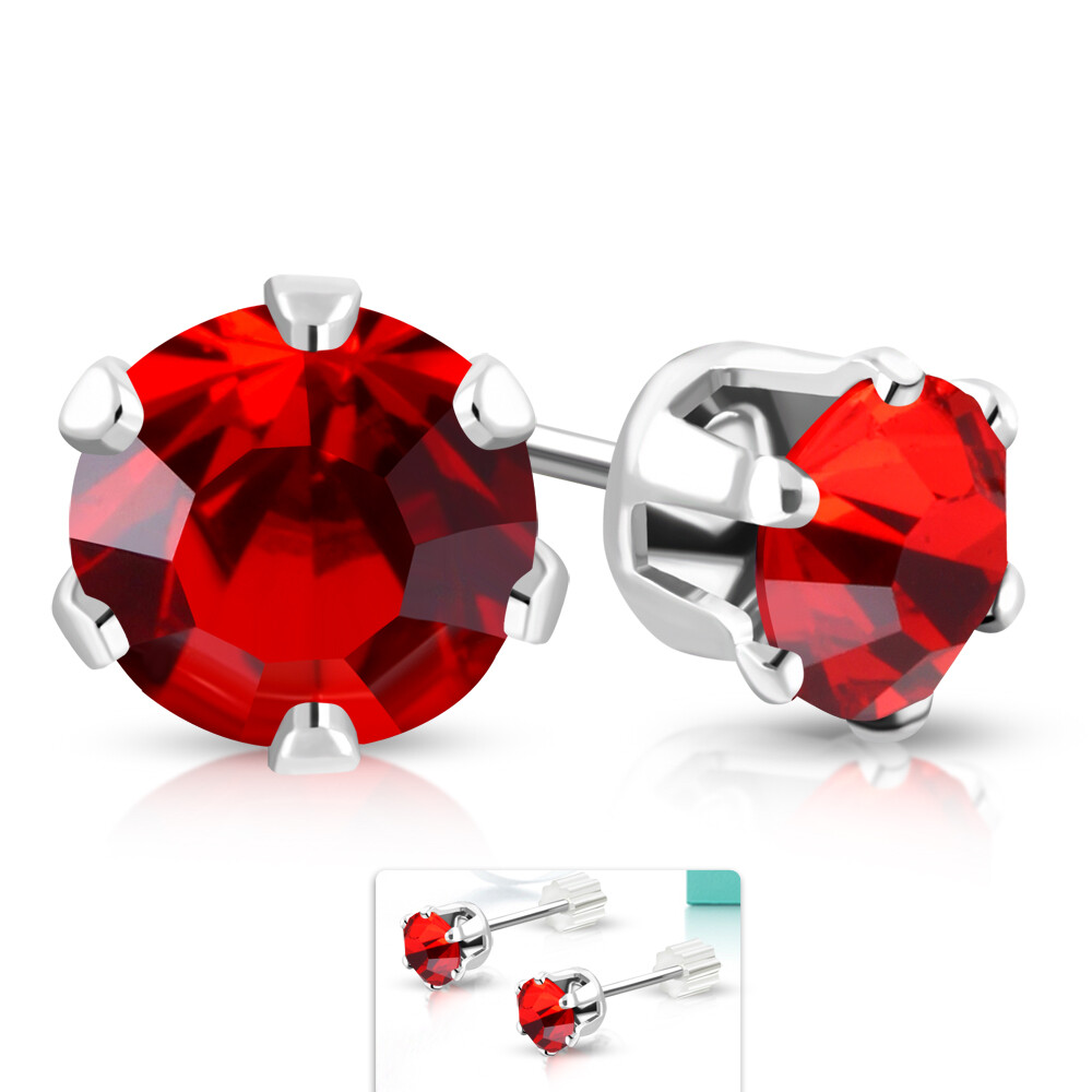4.5mm Fashion Prong Set Round Circle Flower Stud Earrings With Light Siam Red CZ