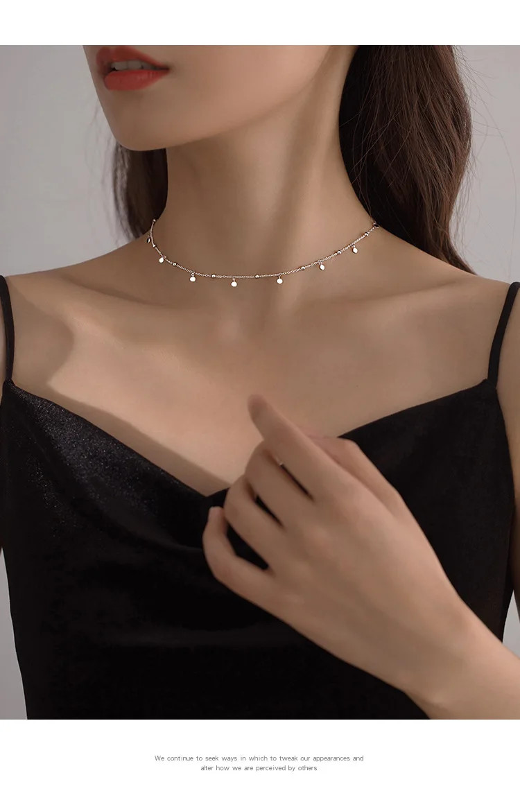 925 Sterling Silver Necklace Tassel Pendant Link Chain Round Women Jewelry