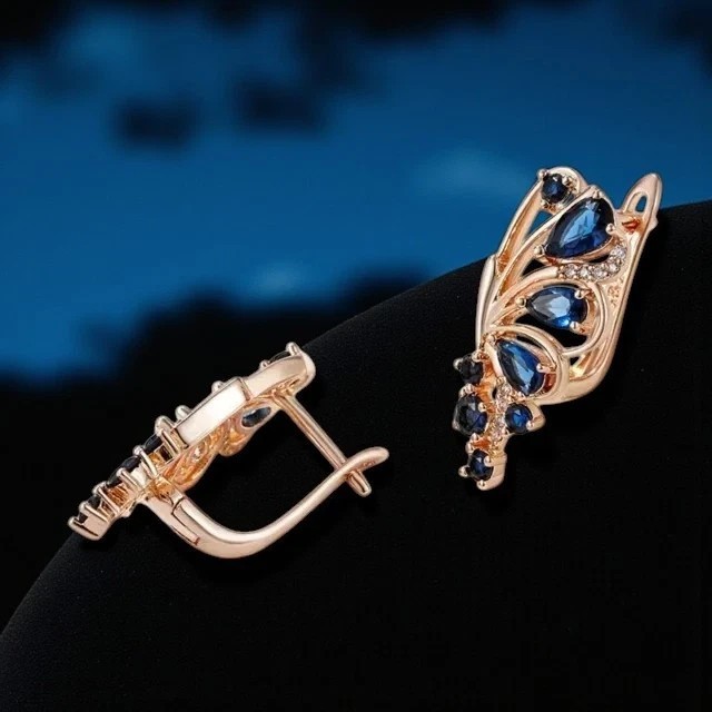 2.20Ct Pear Cut Simulated Sapphire Butterfly Stud Earrings 14k Rose Gold Plated
