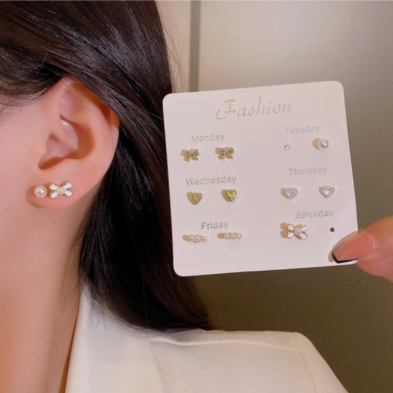 6 Pairs Minimal Stud Earrings April Birthstone Jewelry Gold Hypoallergenic Set C