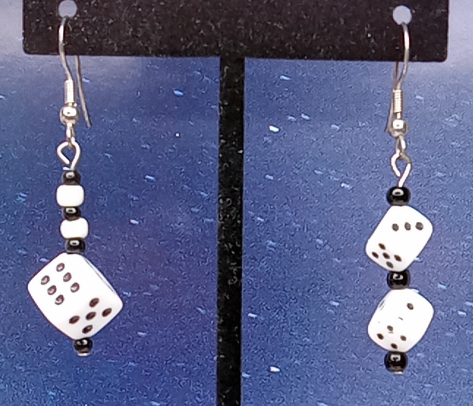White Die Dice Pierced Earrings