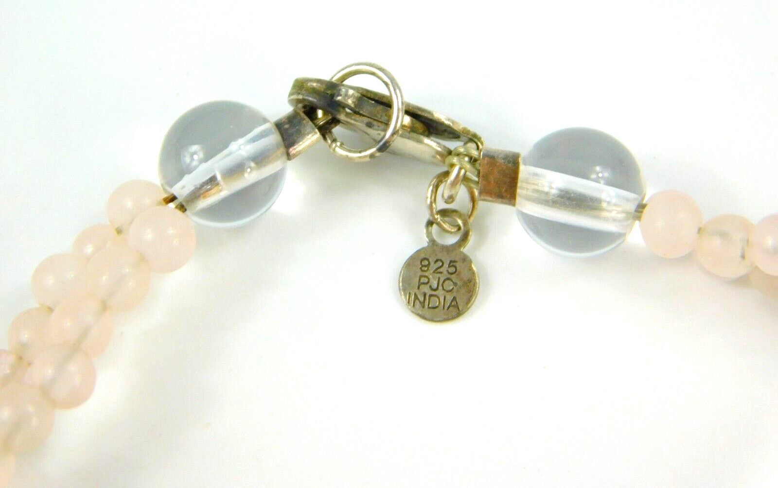 PJC India 925 Sterling Silver Rough Pink Rose Quartz Beaded Necklace 18″ Long