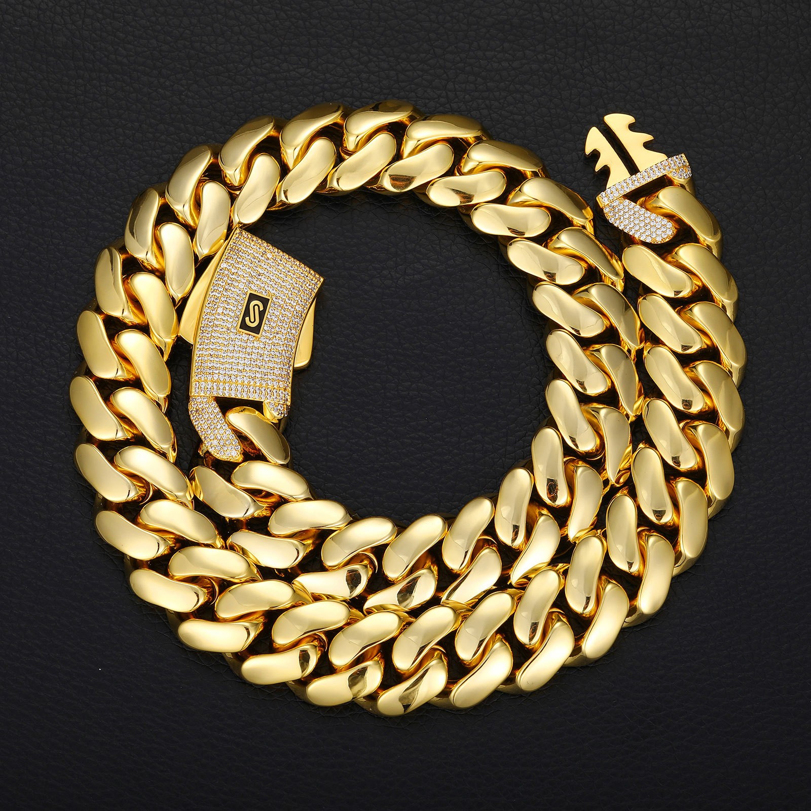 Hip Hop Glossy Miami Cuban Chain Necklace Bracelet 18K Real Gold Plated Jewelry