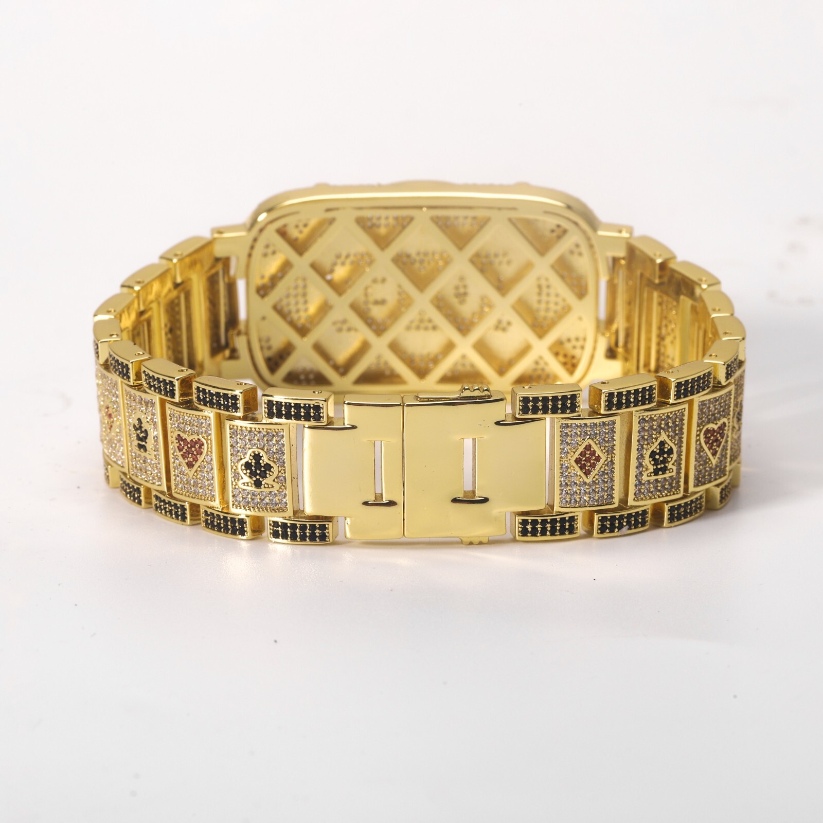 Wold Poker Champion Bracelet Brass Iced 8.5″ Simulated Diamond Gold Plated Bling