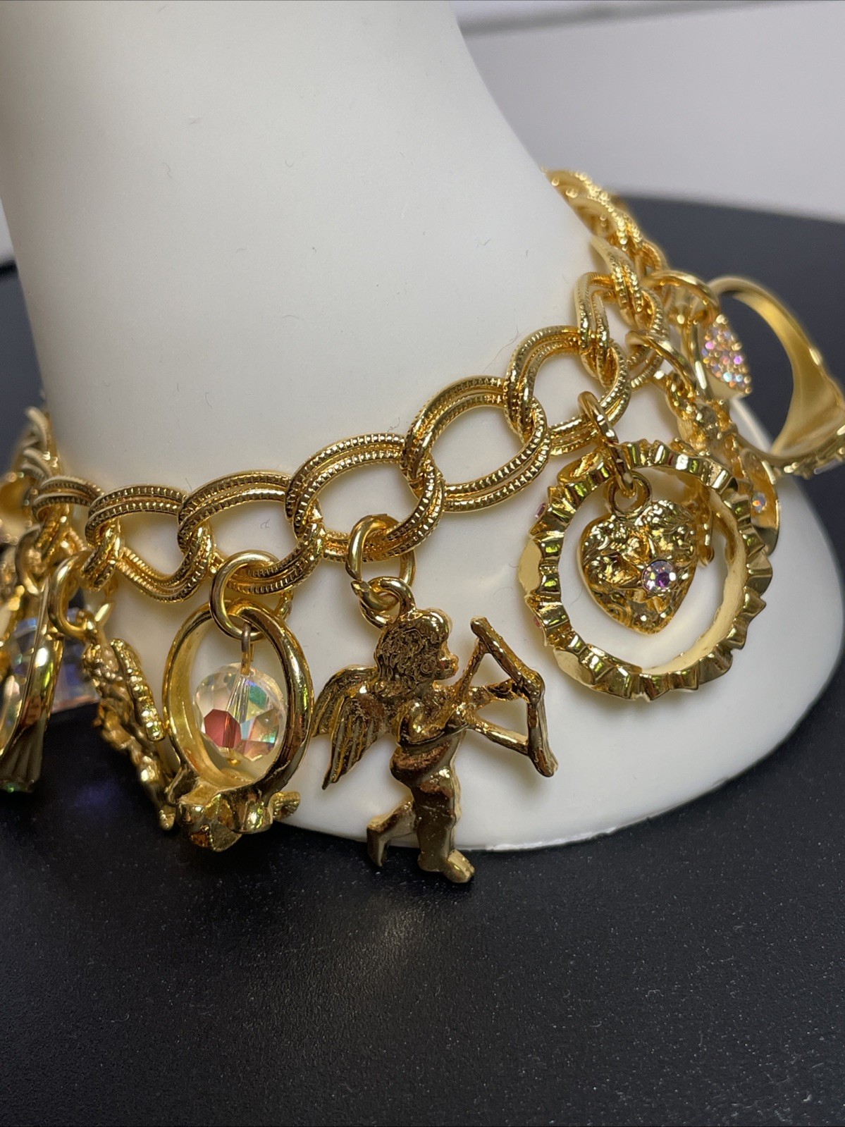 Vintage Kirks Folly Secret of the Seven Angels Rings Bracelet w/ Box AB Crystals