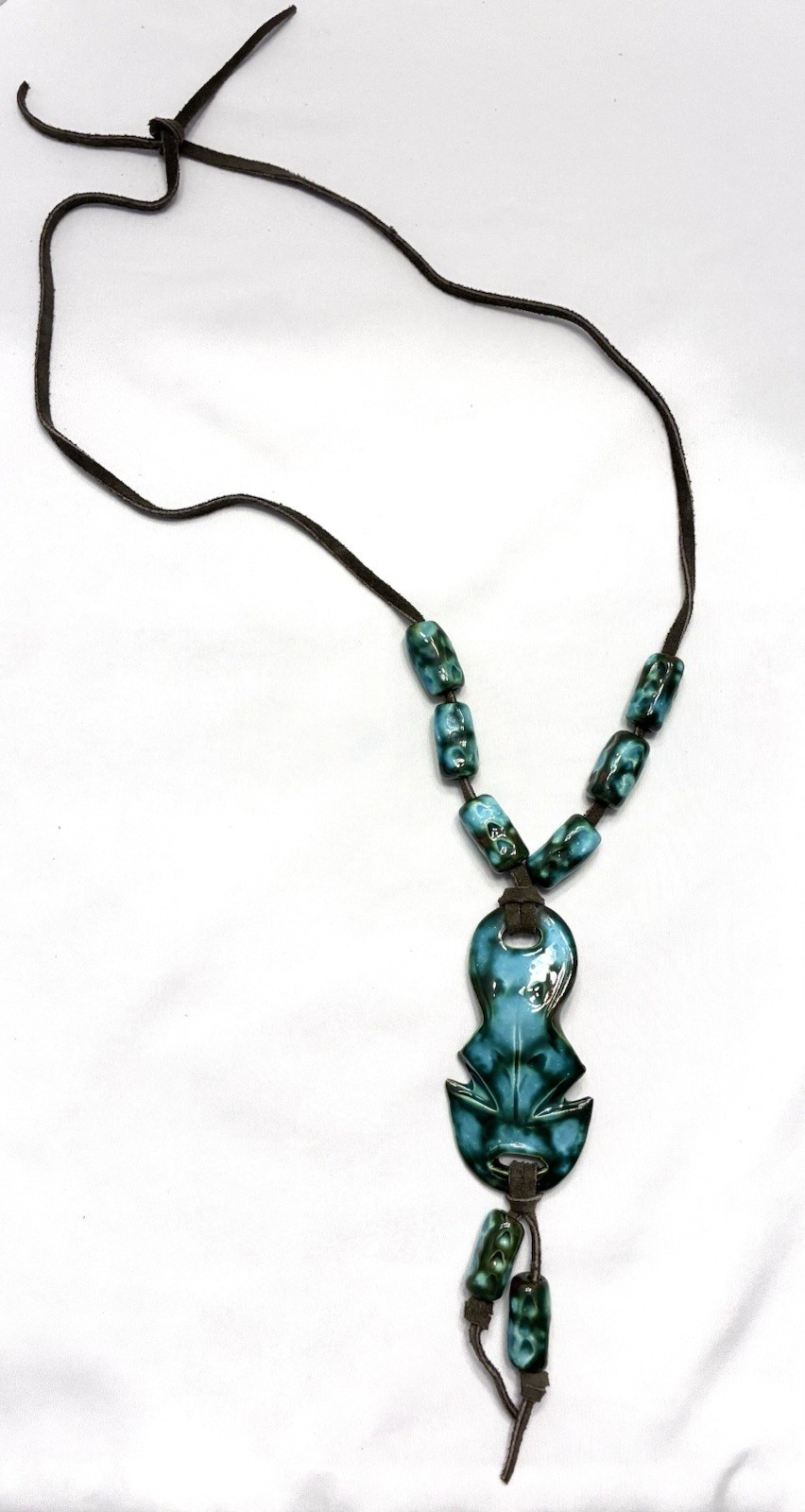 Imnuk Originals (1970’s) Handcrafted Pendant Necklace With Leather Cord